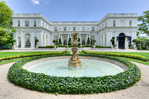 Amazing Newport Mansion with large circular fountain and huge white facade