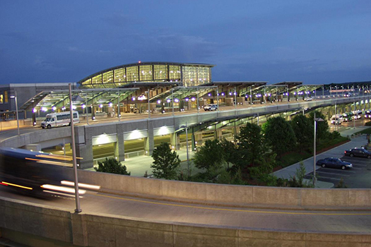 TF Green Airport terminals with the road entrances on 2 levels